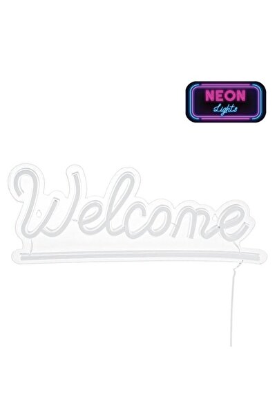 divendi-ro Lampă LED neon colorată, model WELCOME, cu cablu de 1,8 m inclus, 41x16 cm, roz/albastru