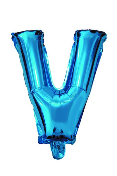 SDX Market Blue Metallic Foil Balloon, Mirific Party, Letter V, 80 cm