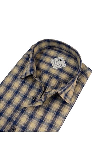 GÖMLEK GALERİSİ Men's Classic Relaxed Fit Plaid Double Pocket Long Sleeve Shirt