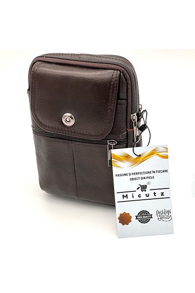 Micutz Men's Shoulder Bag with Strap, Micutz®, Leather, Dark Brown, 14x19x5 cm