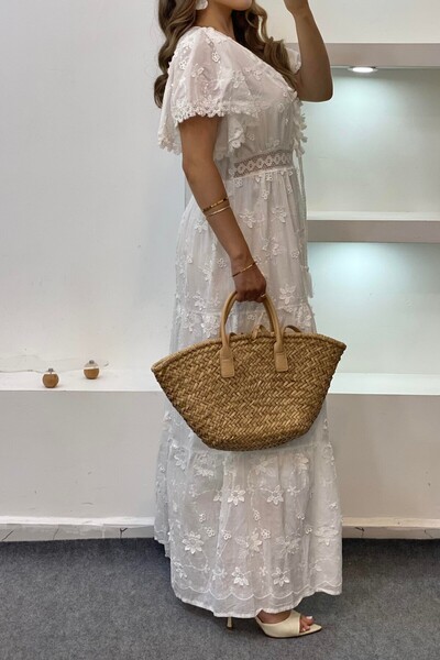 Suziş Relief Flower Embroidered Short Sleeve Lined Dress M38451