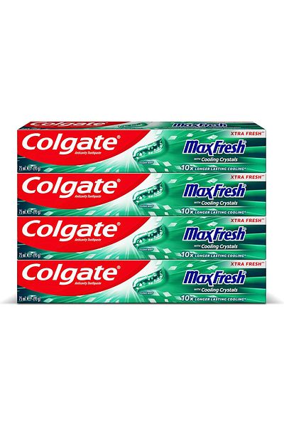 Colgate Toothpaste Max Fresh Clean Mint Toothpaste, Green Gel Toothpaste, With Cooling Crystals, 4x7