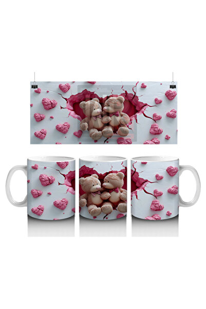 Luluyen دببة قطيفة مزينة بقلوب وردية – كوب قهوة مطبوع