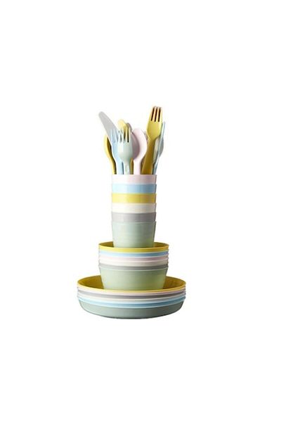 SOHO Plastic tableware set with 36 BPA free plastic utensils, pastel colors, Multicolor