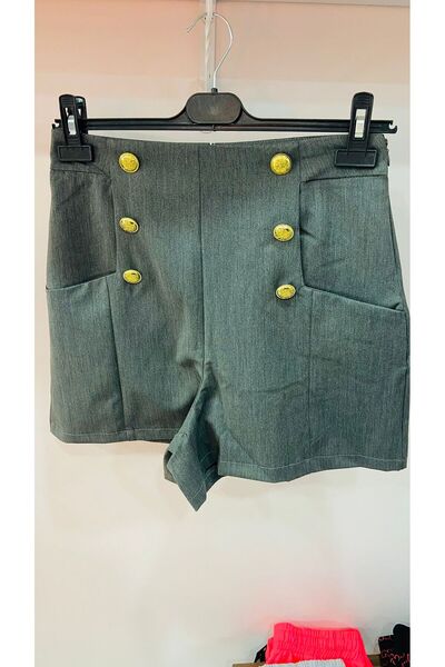 nutika Button Detail High Waist Fabric Shorts