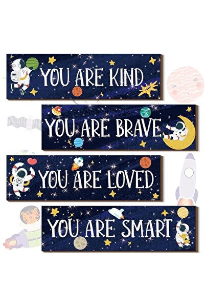 Generic 4 قطع ديكور الفضاء لغرفة الأولاد ملصقات الفضاء غرفة نوم الأولاد ديكور...