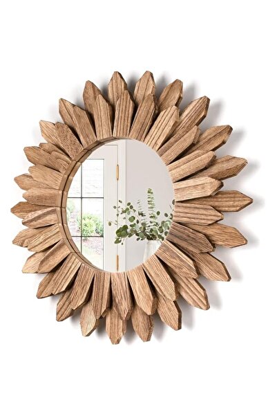 Generic مرآة حائط Skade مزخرفة من الخشب الريفي مقاس 12 بوصة، مرآة Sunburst Bo...