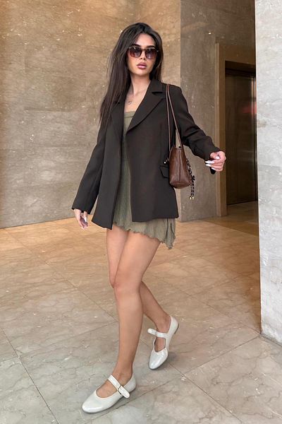 Madmext Jachetă blazer pentru femei căptușită maro Mg2508