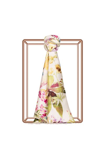 ipekevi White Green Botanical Garden Patterned Silk Shawl