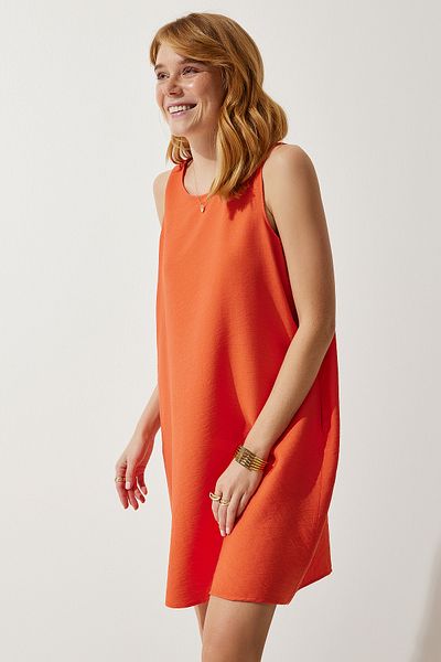Lovelyİstanbul Sleeveless Linen Viscose Bell Dress Ljh0001 Oranj