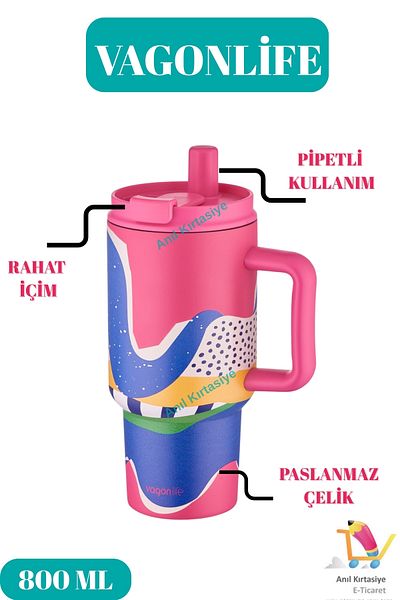 Vagonlife Vacuum 800 ml Stainless Steel Thermoses with Straw & Comfortable Drinking