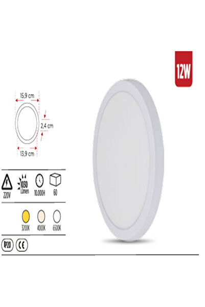 YCL ASM 1012 12W Yuvarlak Sıva Üstü LED Panel – Beyaz Kasa 4000K ILIK BEYAZ