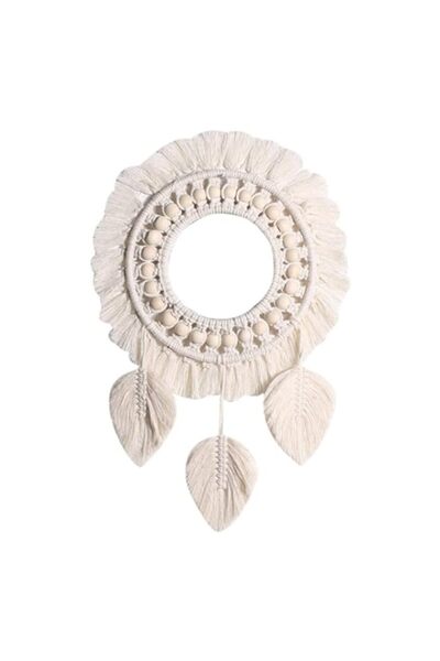 Generic مرآة حائط MAKINGTEC مزينة بشراشيب على شكل بوهو، مرآة دائرية مزينة بشر...