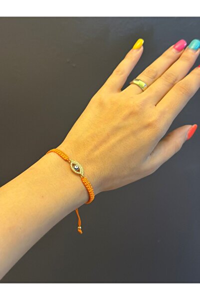 Gönülden Tasarım Orange Thread Blue Evil Eye Women's Bracelet