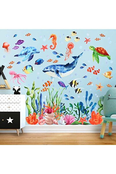 Generic ملصقات حائط من Kalolary Under The Sea، سلحفاة بحرية، حوت، دولفين، نجم...
