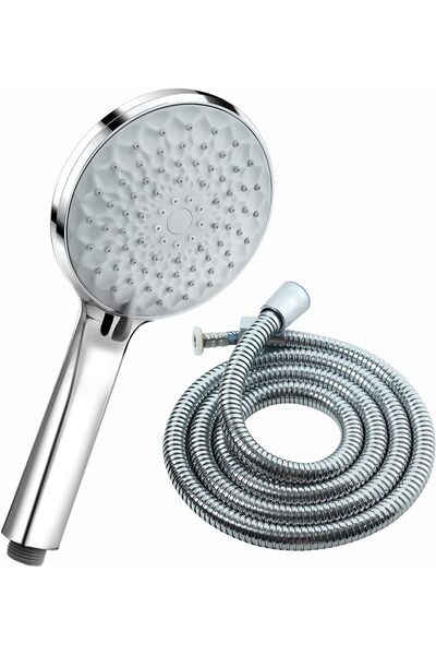 VSA Nilüfer Duş Başlığı Seti 1,5 Metre Örgülü Duş Hortumu ve 5 Fonksiyonlu Ba...