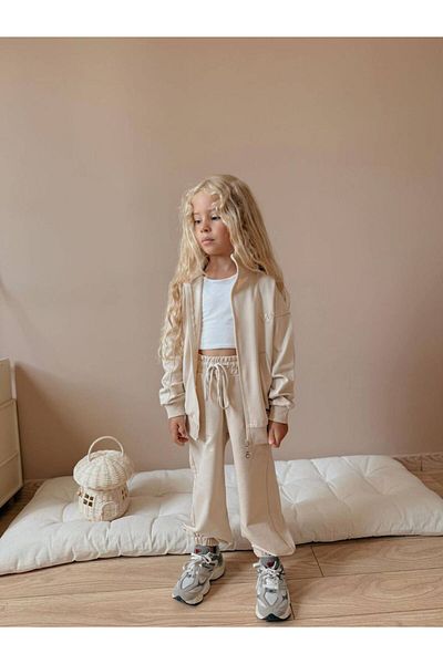 YİGİT BUTİK Zippered Long Sleeve Girls Tracksuit Set