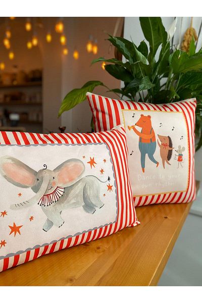 RahanDesign Children's Room Decorative Red Striped Suede 2-Piece Throw Pillow Cover - Children's Room 2-Piece Throw Pillow Cover Set