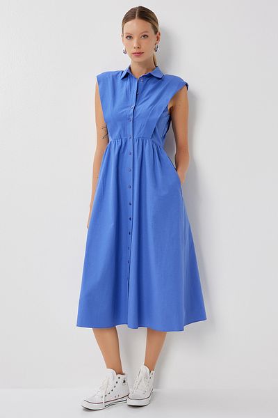 Lovelyİstanbul Padded Woven Shirt Dress Lfg0138 Purple