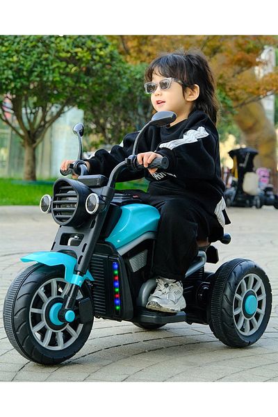PLAYZO Kids Electric Ride-On Cruiser Motorcycle Rechargeable Battery, LED Lights, Sounds