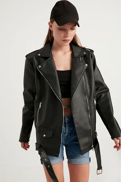 cottonage Women's Oversize Biker Leather Jacket