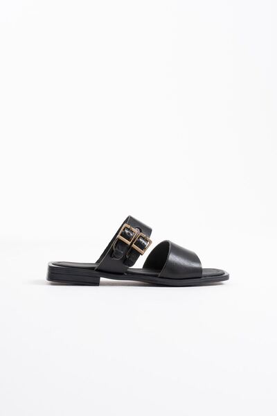 ETİLER COLLECTION Alessi Black Genuine Leather Slippers