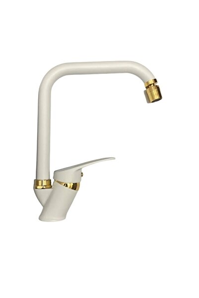 VSA Beyaz Gold Lüx Mutfak Eviye Prime Kalite Musluk Batarya Çeşme Oynar Başlıklı