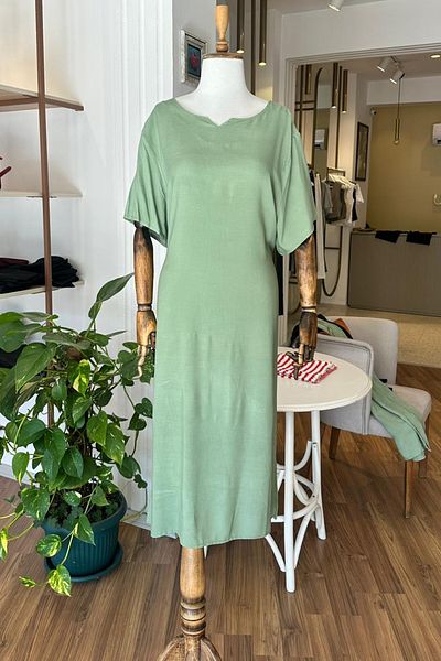 Unique Boutique Green Short Sleeve Cotton Viscose Fabric Plus Size Dress