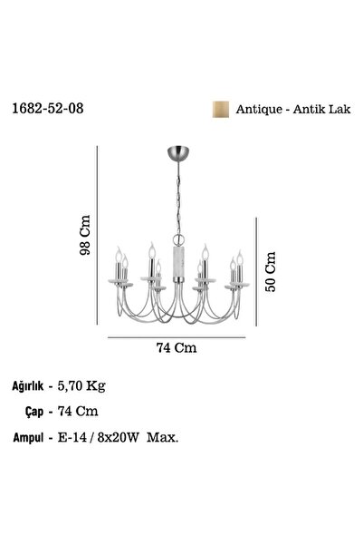 LUCEA RAVO 8 LI ANTİK AVİZE 8XE14