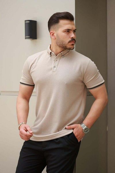 Aymood Men's Button Collar Waffle Fabric Short Sleeve T-Shirt