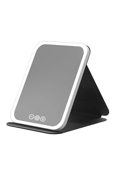 Generic LED Portable Foldable Lighted Rechargeable Leather-Cased Makeup Mirror, Desktop Light-Filling Vanit