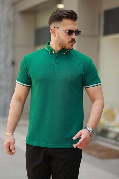 Aymood Men's Button Collar Waffle Fabric Short Sleeve T-Shirt