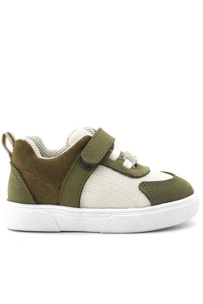 Rakerplus Genuine Leather Khaki Green Cream Color Velcro Baby Shoes