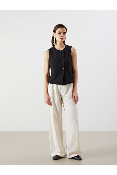LC Waikiki Crew Neck Linen Blend Women's Classic Vest