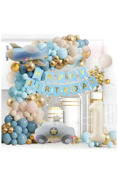 BİDOLUMUTLULUK Uçak Folyo Balonlu Doğum Günü Konsepti 1 Yaş Tüm Yaşlar Parti ...