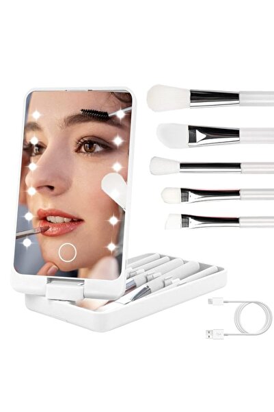 Generic مرآة زينة مع ضوء طاولة زينة محمولة مرآة مكياج مع 12 مصباح LED 5 قطع ف...