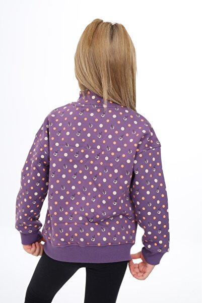 Toontoy Girl's Mock Neck Zippered Pockets Off Shoulder Printed Knitted Cardigan - 2 Thread Raised