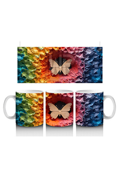 Luluyen فراشة برتقالية شاحبة منقوشة ملونة – كوب قهوة مطبوع