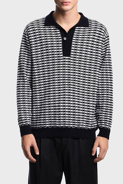 Emporio Armani Wool Blend Regular Fit Button Polo Neck Sweater Men's Sweatshirt Em003518 Af19833 F0015