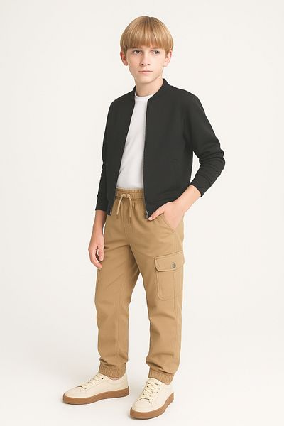AHENGİM Boys' Commando Pocketed School Trousers with Elastic Waist Ak1000-1-2