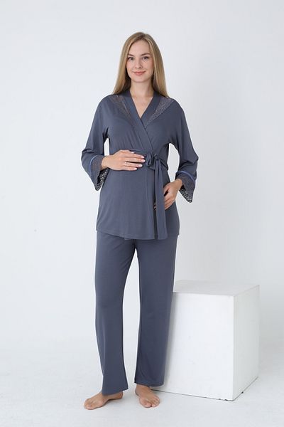 Miss Dünya Lissa Pregnant and Maternity Pajamas Set with Front Tie and Lace Detail