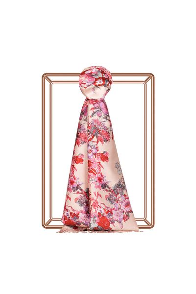 ipekevi Powder Pansy Patterned Silk Shawl