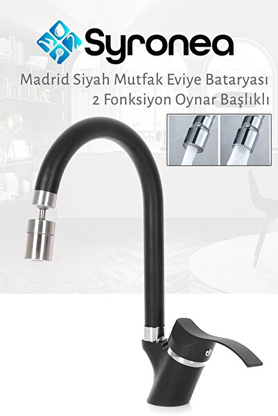 VSA Madrid Siyah Mutfak Eviye Bataryası Aç Kapa Musluk