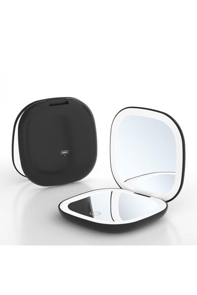 Generic مرآة مكياج فرينار المحمولة ثنائية الجوانب بإضاءة LED بثلاثة ألوان، تد...