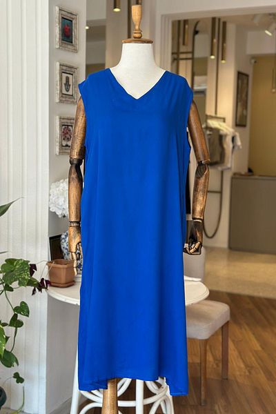 Unique Boutique Blue Zero Sleeve Cotton Viscose Fabric Plus Size Dress