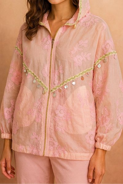 Suzi Embroidery and Bead Detail Hooded Zipper Jacket M38929