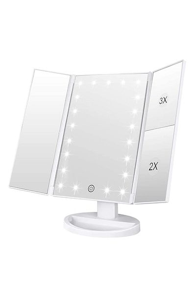 Generic WEILY Lighted Makeup Mirror, Tri-fold Vanity Mirror with 3X/2X/1X Magnification,21 Natural LED Nigh