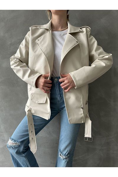 cottonage Women's Oversize Biker Leather Jacket