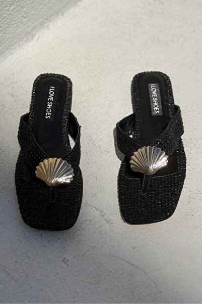 I Love Shoes Papuci Lovante Wicker Black Flip Flops