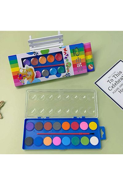 Toybox Watercolors Paint Box with Paint Brush Kit - 16 Colors